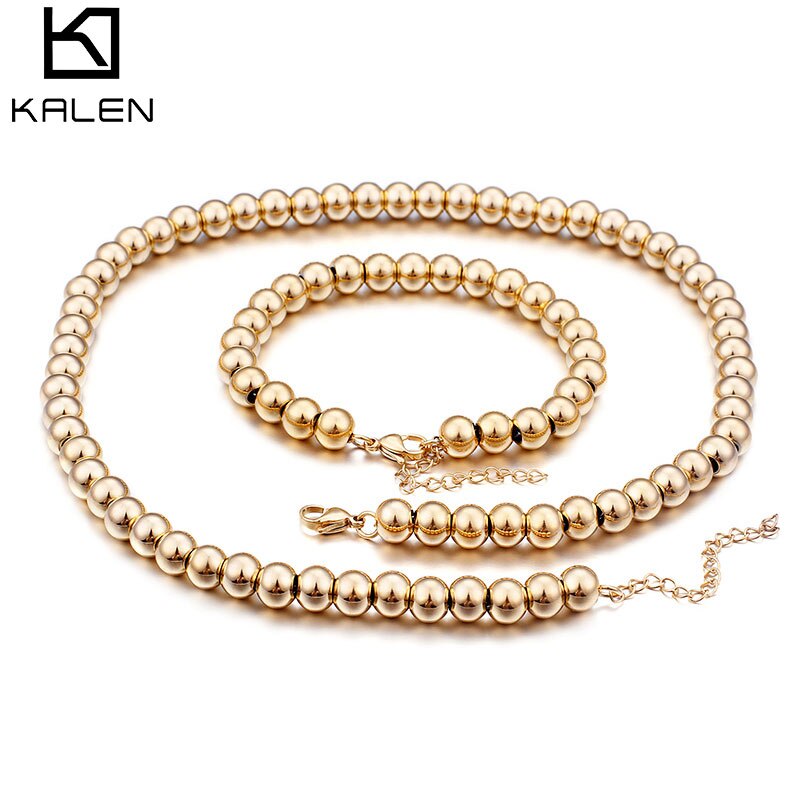 KALEN Fashion Round All Beads Jewelry Sets For Women Tri-Color Classic Beads Bracelet & Necklace Set Jewelry Choker Women Bijoux