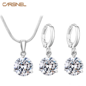 CARSINEL 21 Colors Jewelry Sets for Women Round Cubic Zircon Hypoallergenic Copper Necklace/Earrings Jewelry Sets Wholesale