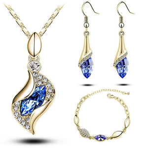 Dama Sales MODA Elegant Luxury Design New Fashion Gold Filled Colorful Austrian Crystal Drop Jewelry Sets Women Gift