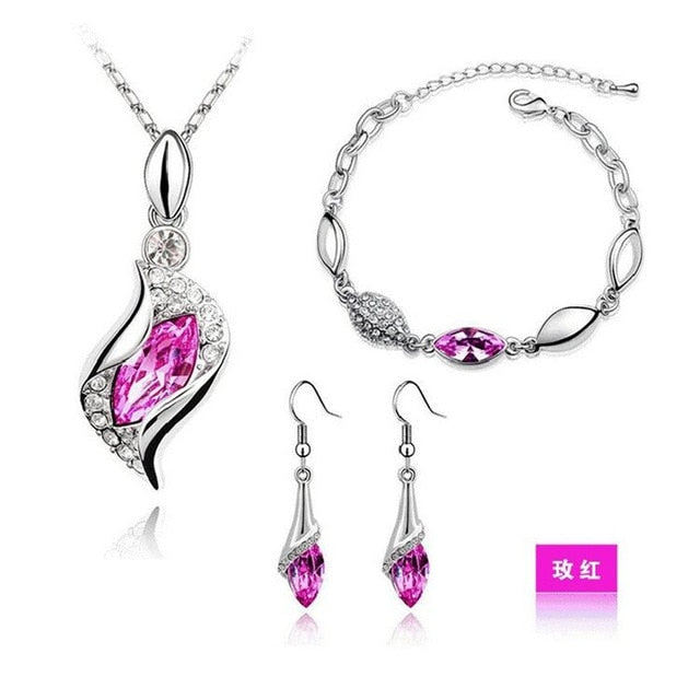 Dama Sales MODA Elegant Luxury Design New Fashion Gold Filled Colorful Austrian Crystal Drop Jewelry Sets Women Gift