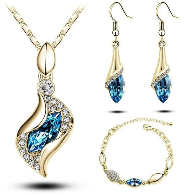 Dama Sales MODA Elegant Luxury Design New Fashion Gold Filled Colorful Austrian Crystal Drop Jewelry Sets Women Gift