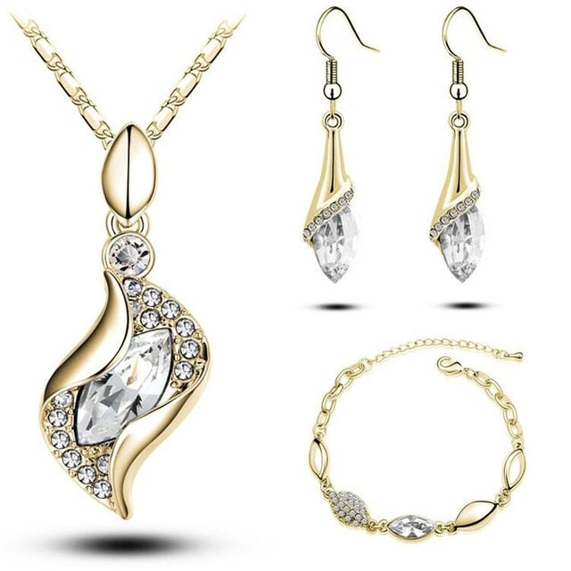 Dama Sales MODA Elegant Luxury Design New Fashion Gold Filled Colorful Austrian Crystal Drop Jewelry Sets Women Gift