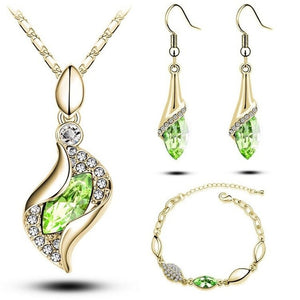 Dama Sales MODA Elegant Luxury Design New Fashion Gold Filled Colorful Austrian Crystal Drop Jewelry Sets Women Gift