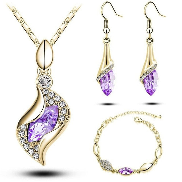 Dama Sales MODA Elegant Luxury Design New Fashion Gold Filled Colorful Austrian Crystal Drop Jewelry Sets Women Gift