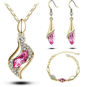 Dama Sales MODA Elegant Luxury Design New Fashion Gold Filled Colorful Austrian Crystal Drop Jewelry Sets Women Gift