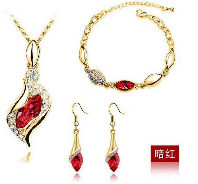 Dama Sales MODA Elegant Luxury Design New Fashion Gold Filled Colorful Austrian Crystal Drop Jewelry Sets Women Gift