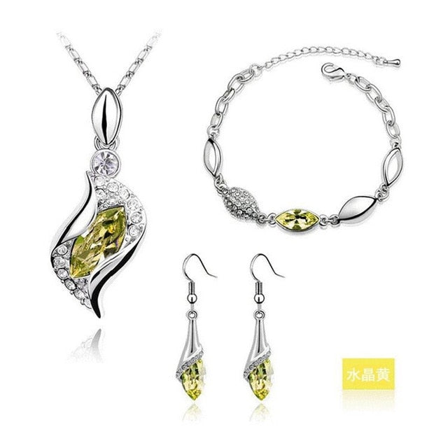 Dama Sales MODA Elegant Luxury Design New Fashion Gold Filled Colorful Austrian Crystal Drop Jewelry Sets Women Gift