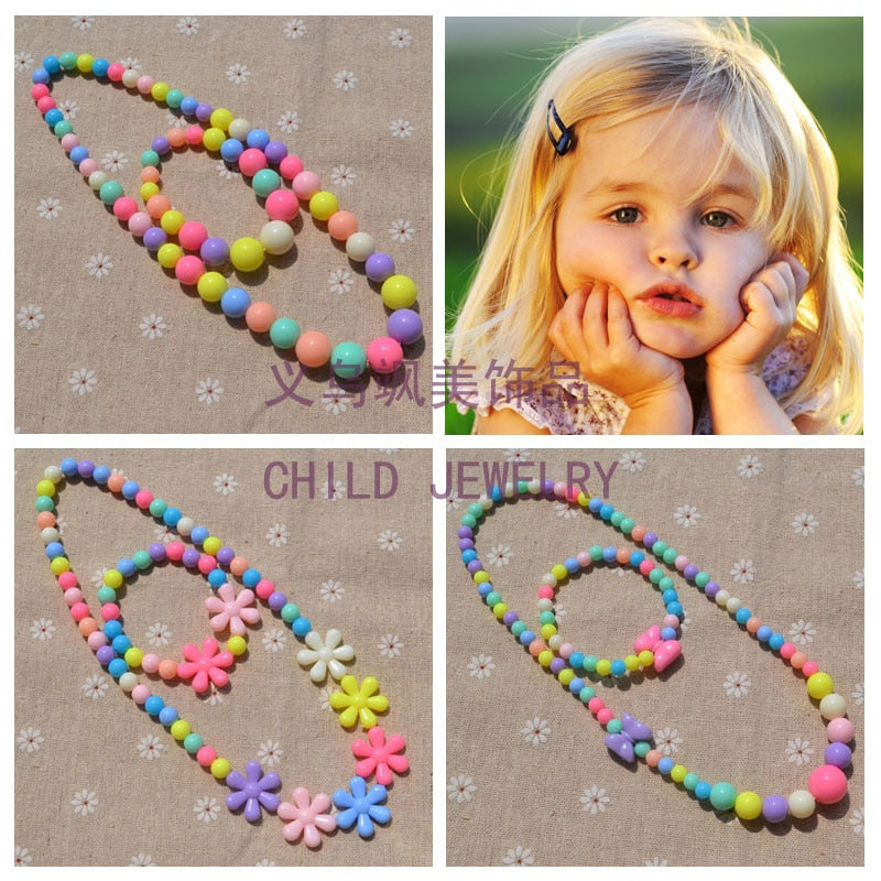 New Style Cute Girl's Gifts Cartoon Children Lovely Jewelry sets Mix Color Acrylic Beads Flower Necklace And Bracelet