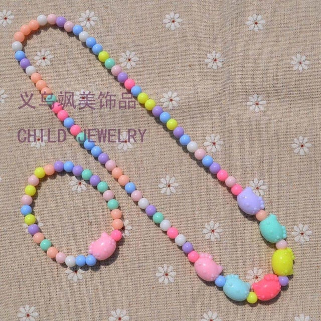 New Style Cute Girl's Gifts Cartoon Children Lovely Jewelry sets Mix Color Acrylic Beads Flower Necklace And Bracelet