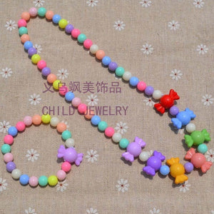 New Style Cute Girl's Gifts Cartoon Children Lovely Jewelry sets Mix Color Acrylic Beads Flower Necklace And Bracelet