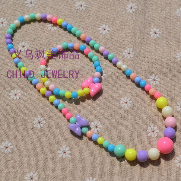 New Style Cute Girl's Gifts Cartoon Children Lovely Jewelry sets Mix Color Acrylic Beads Flower Necklace And Bracelet