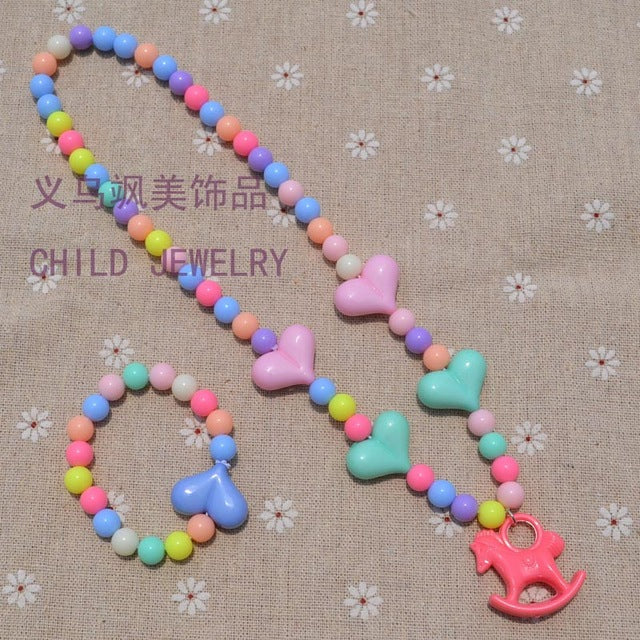 New Style Cute Girl's Gifts Cartoon Children Lovely Jewelry sets Mix Color Acrylic Beads Flower Necklace And Bracelet