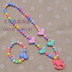 New Style Cute Girl's Gifts Cartoon Children Lovely Jewelry sets Mix Color Acrylic Beads Flower Necklace And Bracelet