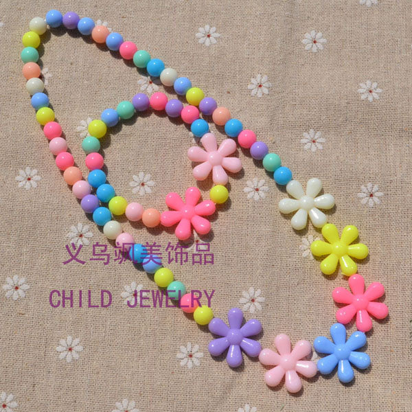 New Style Cute Girl's Gifts Cartoon Children Lovely Jewelry sets Mix Color Acrylic Beads Flower Necklace And Bracelet