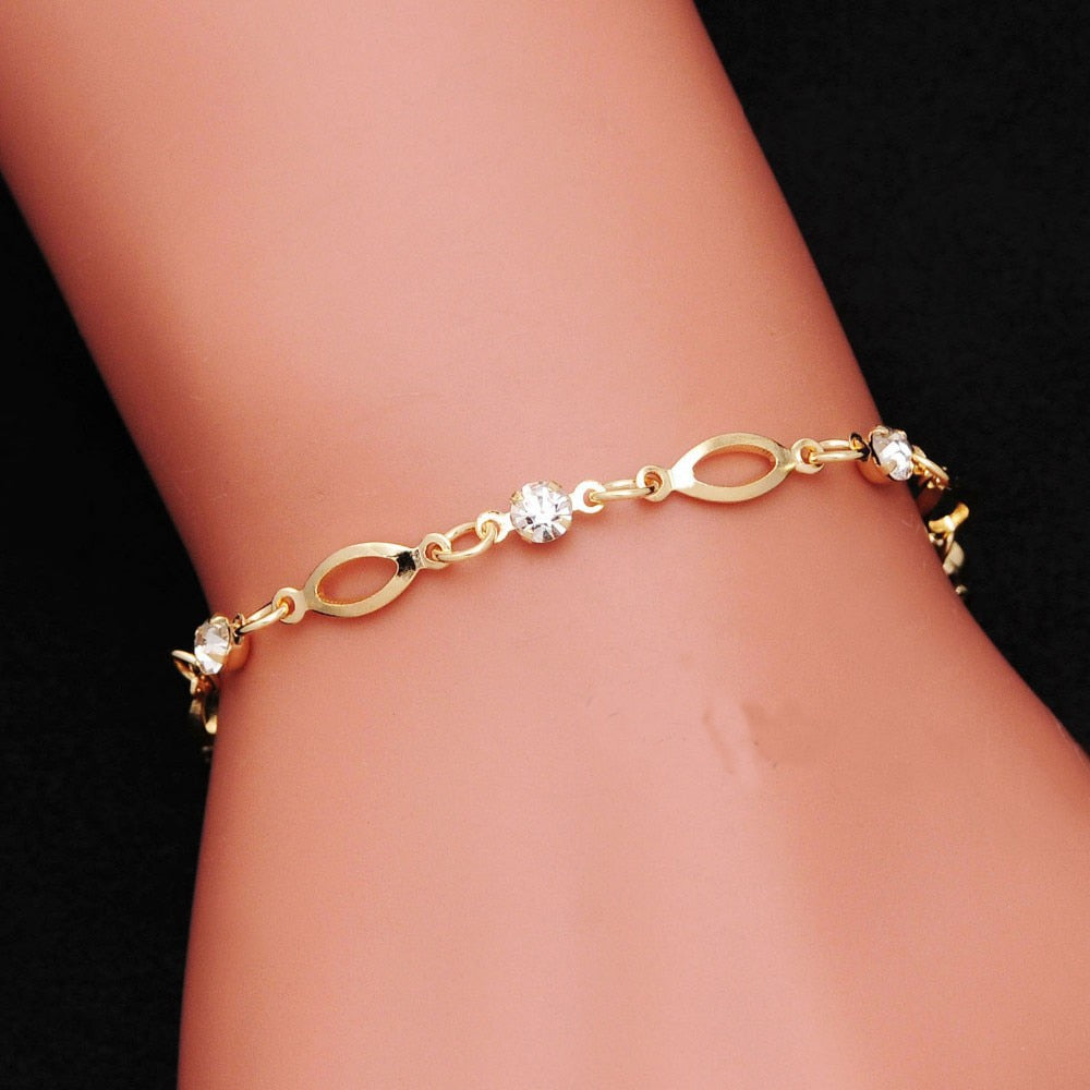 2018 Fashion Crystal Charm Bracelets for Women Gold Color Link Chain Cuff Bracelet Bangles Jewelry pulseras valentines day gift