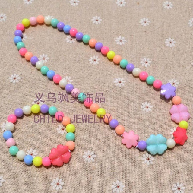 New Style Cute Girl's Gifts Cartoon Children Lovely Jewelry sets Mix Color Acrylic Beads Flower Necklace And Bracelet