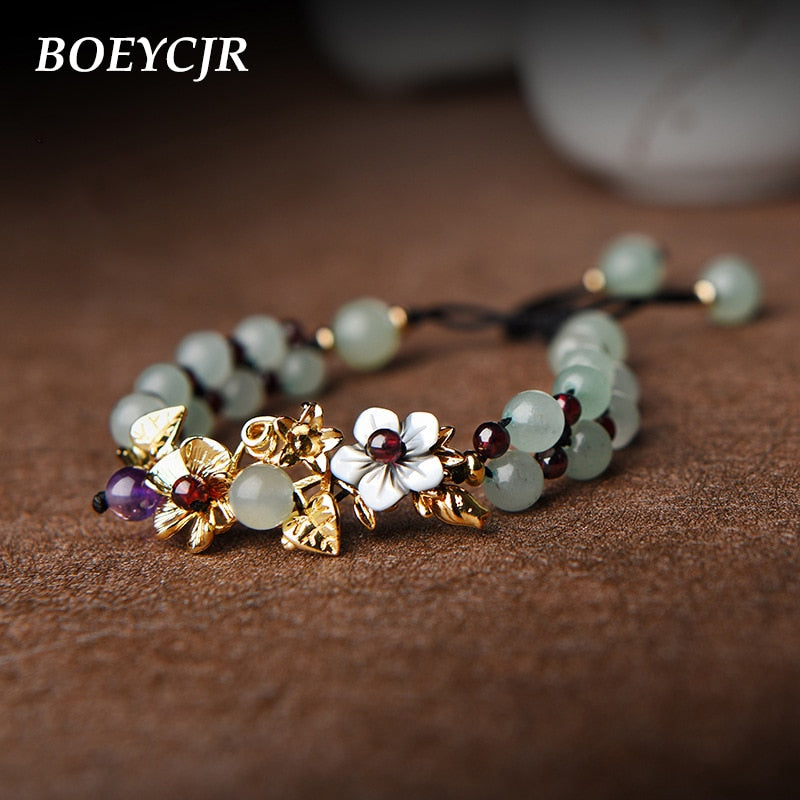 BOEYCJR Vintage Stone Beads Bangles & Bracelets Handmade Jewelry Ethnic Energy Natural Stone Beads Bracelet for Women Gift 2019