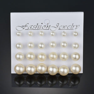 12 pairs White Simulated Pearl Earrings Set For Women Jewelry On Ear Ball Stud Earrings kit Bijouteria brincos Bijoux