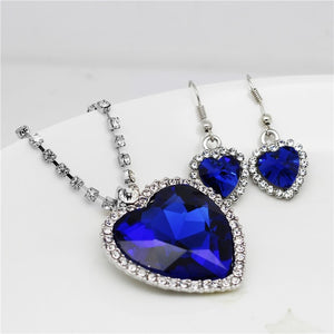 fashion Necklace Earrings darkblue Austrian Crystal rhinestones ocean blue heart Pendant women Jewelry sets k148