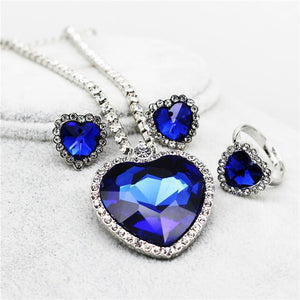 fashion Necklace Earrings darkblue Austrian Crystal rhinestones ocean blue heart Pendant women Jewelry sets k148