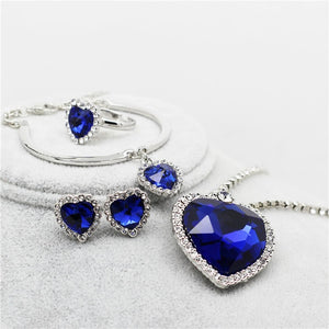 fashion Necklace Earrings darkblue Austrian Crystal rhinestones ocean blue heart Pendant women Jewelry sets k148