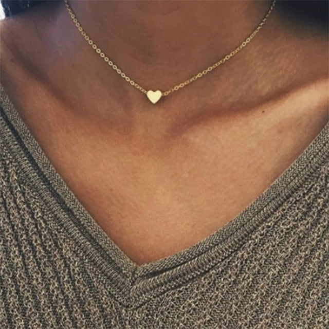 Tiny Heart Necklace for Women SHORT Chain Heart star Pendant Necklace Gift Ethnic Bohemian Choker Necklace drop shipping A64