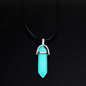 AILEND 2018 New Luminous Stone Fluorescent Hexagonal Column Necklace Natural Crystal Gem Stone Pendant Leather Chains Necklace