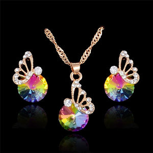 MISANANRYNE Jewelry Sets For Women Colorful Austrian Crystal Butterfly Pendant Necklace Earrings Wedding Jewelry sets