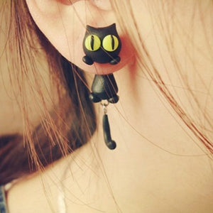 New Lovely Handmade Polymer Clay 3D Black Cat Earrings Cute Cartoon Stud Earring Jewelry For Women CX17