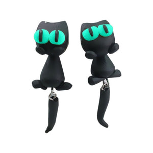 New Lovely Handmade Polymer Clay 3D Black Cat Earrings Cute Cartoon Stud Earring Jewelry For Women CX17