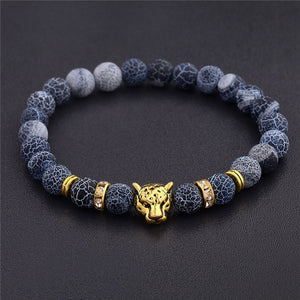 DUOVEI Weathering Stone Leopard Head Beaded Bracelet For Men 2018 New Fashion Natural Stone Tiger Eye Onyx Lava Beads Bracelets