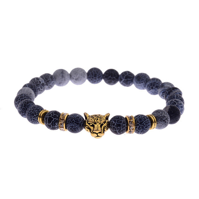 DUOVEI Weathering Stone Leopard Head Beaded Bracelet For Men 2018 New Fashion Natural Stone Tiger Eye Onyx Lava Beads Bracelets