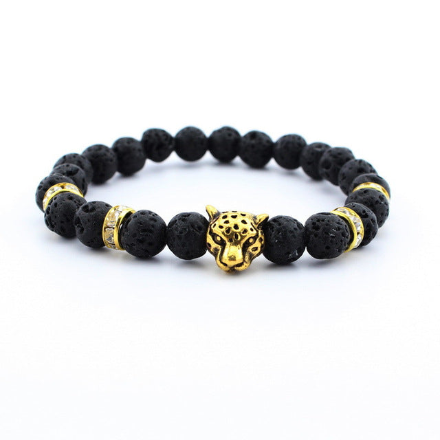 DUOVEI Weathering Stone Leopard Head Beaded Bracelet For Men 2018 New Fashion Natural Stone Tiger Eye Onyx Lava Beads Bracelets