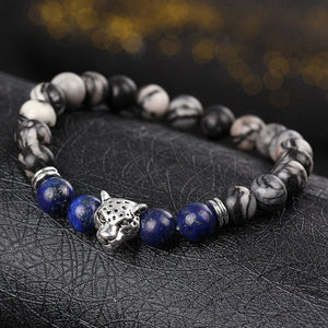 DUOVEI Weathering Stone Leopard Head Beaded Bracelet For Men 2018 New Fashion Natural Stone Tiger Eye Onyx Lava Beads Bracelets