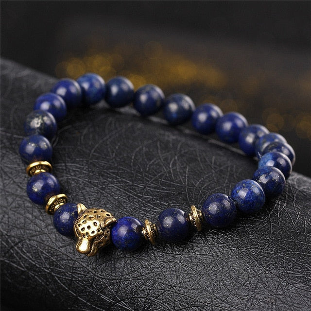 DUOVEI Weathering Stone Leopard Head Beaded Bracelet For Men 2018 New Fashion Natural Stone Tiger Eye Onyx Lava Beads Bracelets