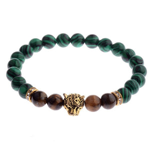 DUOVEI Weathering Stone Leopard Head Beaded Bracelet For Men 2018 New Fashion Natural Stone Tiger Eye Onyx Lava Beads Bracelets