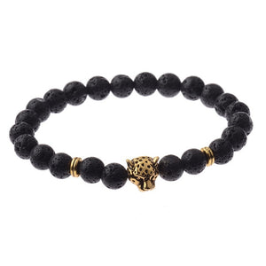 DUOVEI Weathering Stone Leopard Head Beaded Bracelet For Men 2018 New Fashion Natural Stone Tiger Eye Onyx Lava Beads Bracelets