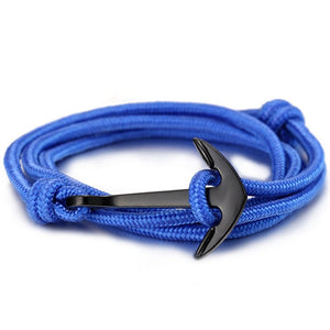 High quality fashion black anchor bracelet men's charm survival rope chain leather friendship bracelet men and women jewelry