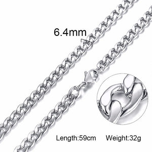 Silver Gold Filled Solid Necklace Curb Chains Link Men Choker Stainless Steel Male Female Accessories Fashion