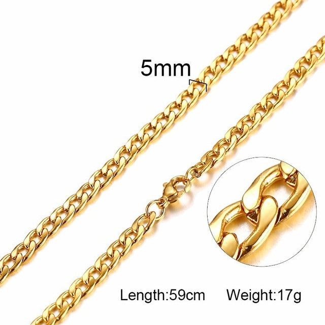 Silver Gold Filled Solid Necklace Curb Chains Link Men Choker Stainless Steel Male Female Accessories Fashion