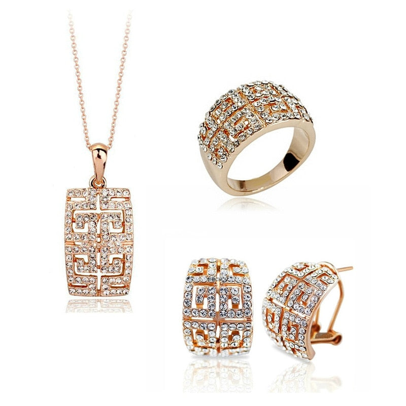 2018 New Design Hot Sale gold-color Austria Crystal Jewelry Set For Women