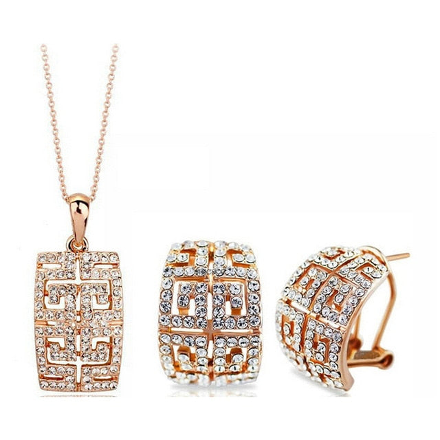 2018 New Design Hot Sale gold-color Austria Crystal Jewelry Set For Women