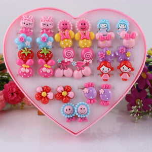 5pcs/lot Mixed Styles Lot ovely Cartoon Children Jewelry Baby Girl Earrings Kids Ear Clip On Pierced Alloy Painless Earrings