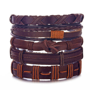 IFMIA Vintage Leather Bracelet Fashion Hand-knitted Multi-layer Leather Feather Leaf Bracelet and Fashion Men's Bracelet Gift