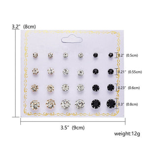 Fashion 12 pair/set Women Round Crystal Stud Earrings for Women Cubic Zircon Piercing Earrings for Girls Jewelry Gift