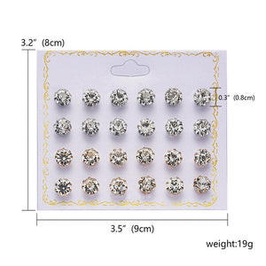 Fashion 12 pair/set Women Round Crystal Stud Earrings for Women Cubic Zircon Piercing Earrings for Girls Jewelry Gift