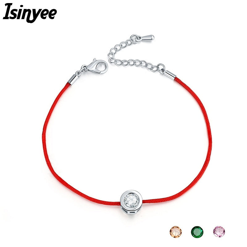 ISINYEE Fashion Red String Thread Rope Bracelet Small Cubic Zirconia CZ Minimalist Bracelets For Women Handmade Crystal Jewelry