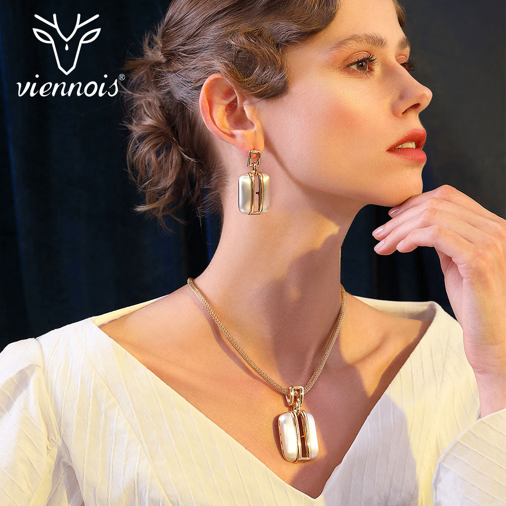 Viennois Mix Silver/ gold Color Stud Earrings Big Pendant Jewelry Set for Women Jewelry Sets New