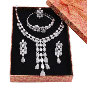 Fashion Women Wedding Necklaces Sets Vintage Rhinestone Choker Tassel&Pendants Necklaces Earring Ring Bangle Maxi Jewelry Sets