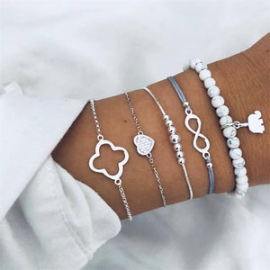 Ailend Bracelet Set Europe and America Rubble Tassel Round Stone Fashion Trend Wind Bracelet Fashion Jewelry Women's Gifts